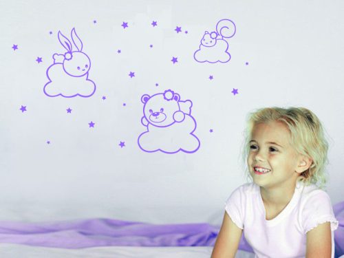 2. Kisállatok felhőn csillagokkal falmatrica